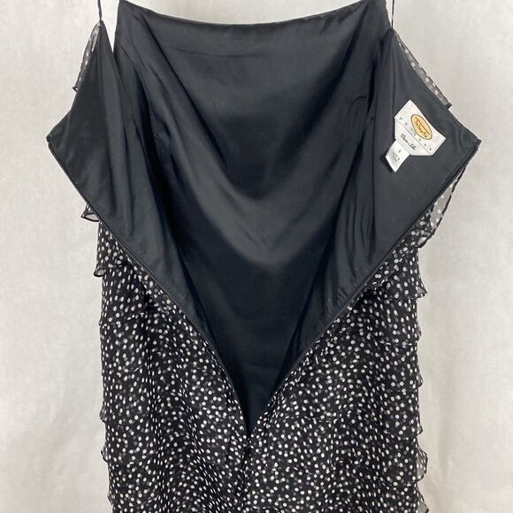 Talbots Pure Silk Layer Ruffle Dress 4 Petite 4P Black Dots Spaghetti Straps - Picture 8 of 12